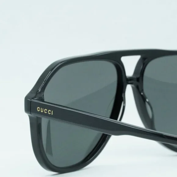 Gucci GG1042S 001 Sunglasses Black Aviator Frame, Grey Lenses display picture 1